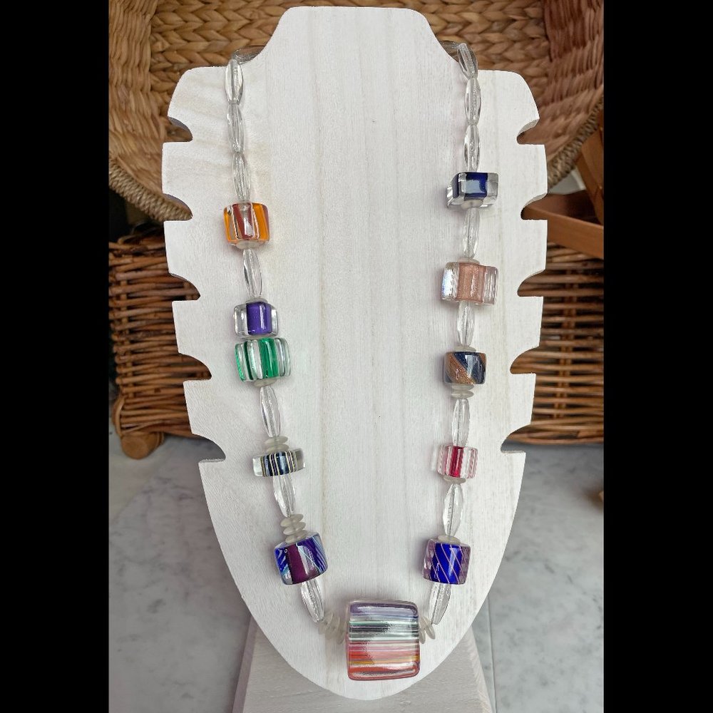 Furnace Bead / Cane Glass Accent Shapes on Unique Statement Necklace